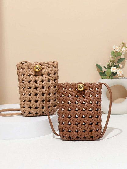 PU Leather Woven Mobile Phone Bag | Stylish Shoulder Crossbody Design