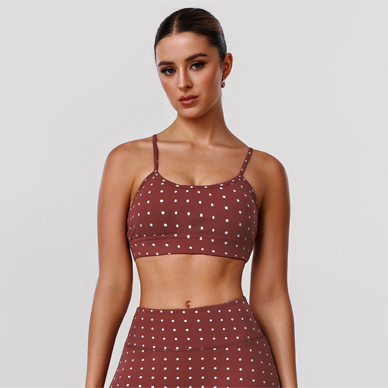 Silver Polka Dot Sports Bra with Removable Bra Pads