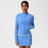 Full Zip UP Athletic Cropped Jacket with Thumb Holes