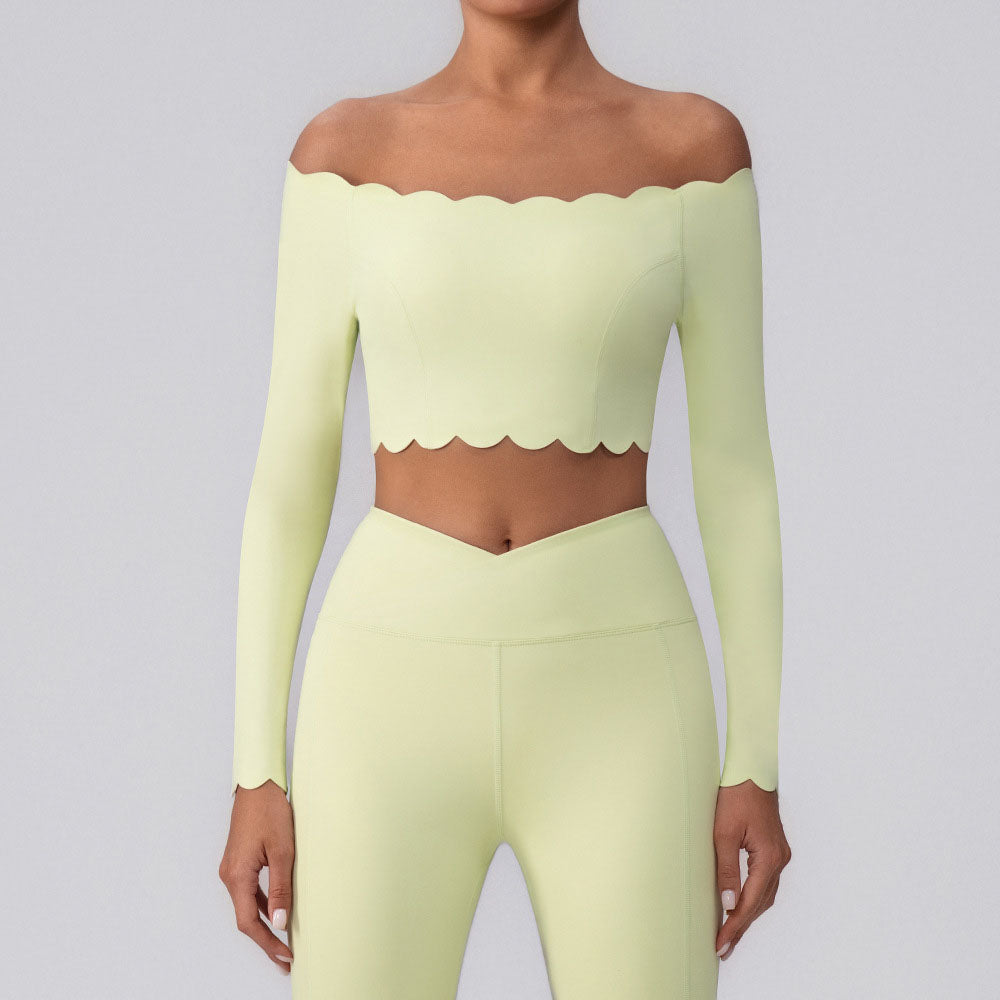 Off Shoulder Crop Tops Long Sleeve Shirt with Removable Cups