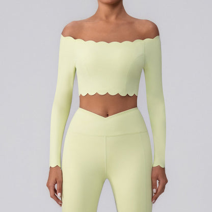 Off Shoulder Crop Tops Long Sleeve Shirt with Removable Cups