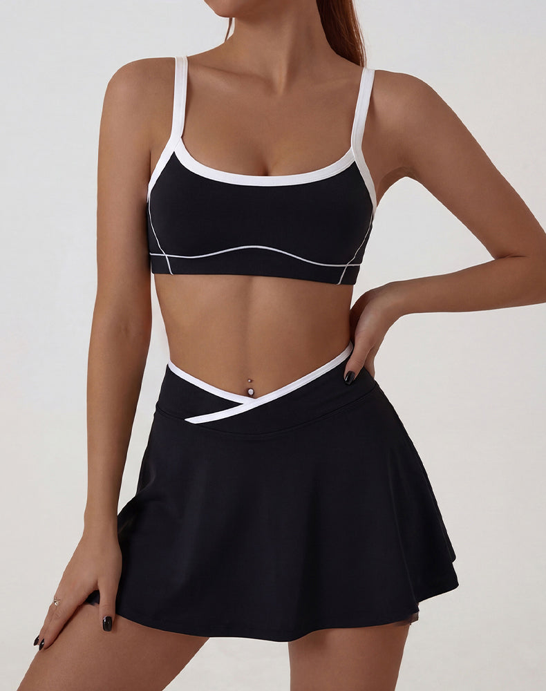 Athletic Sets with Sports Bra and Pleated Tennis Golf Skirt