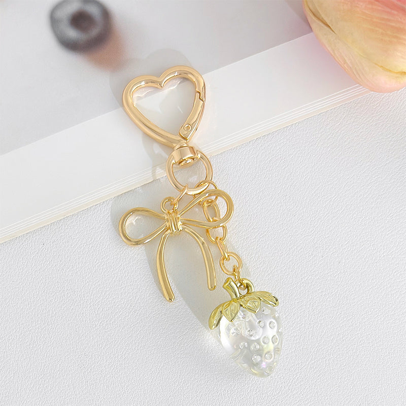 Strawberry Bow Keychain Clear Purple Cute Bag Heart Charms