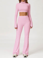 Sport Set with Turtleneck Long Sleeve Crop Top and Flared Pant