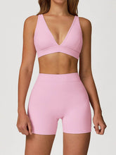 Activewear Set with Deep V-Neck Sports Bra and Short