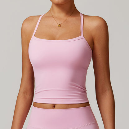 Square Neck Sports Tank Tops Criss Cross Back Longline Cami