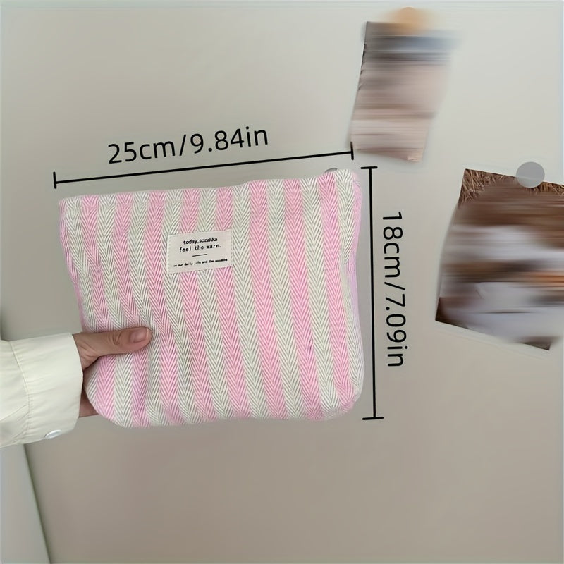 Striped Pattern Zipper Cosmetic Bag