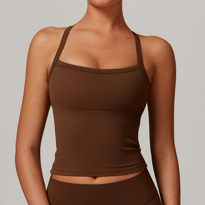 Square Neck Sports Tank Tops Criss Cross Back Longline Cami
