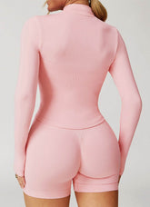 Full Zip Cropped Workout Jacket with Thumb Holes