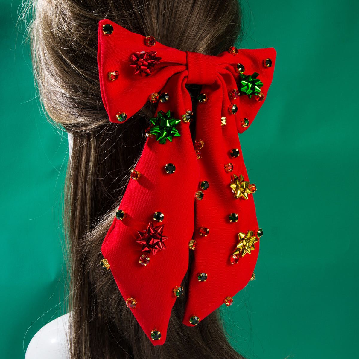 Christmas Crystal Snowflake Bowknot Hair Clip | Festive Hair Accessory