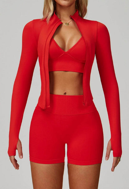3 Pieces Activewear Set with Bra, Jacket and Short