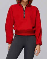 Half Zip Crop Hoodies Long Sleeve Pullover Cropped Top