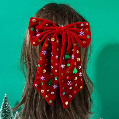 Large Glitter Velvet Christmas Hair Bow Clips