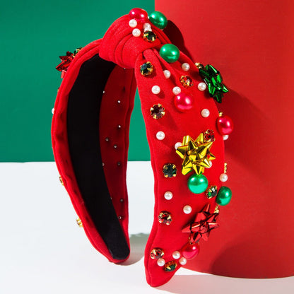 Christmas Knotted Headband with Embellished Crystals and Pearls | Christmas Glam