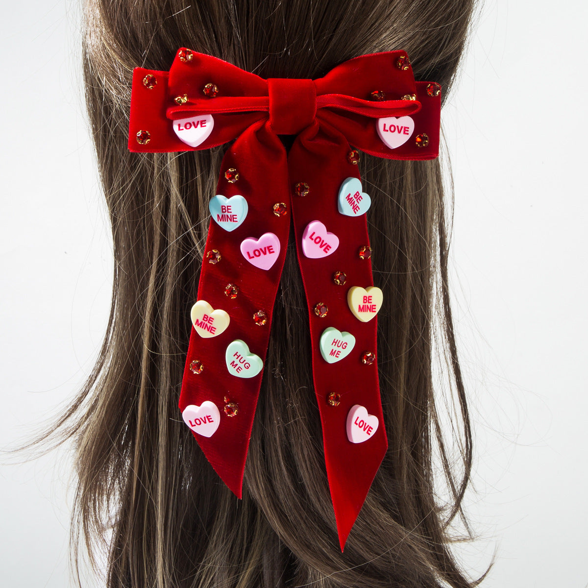 Sweet Bow Clips with Love Letter and Rhinestone for Valentine&