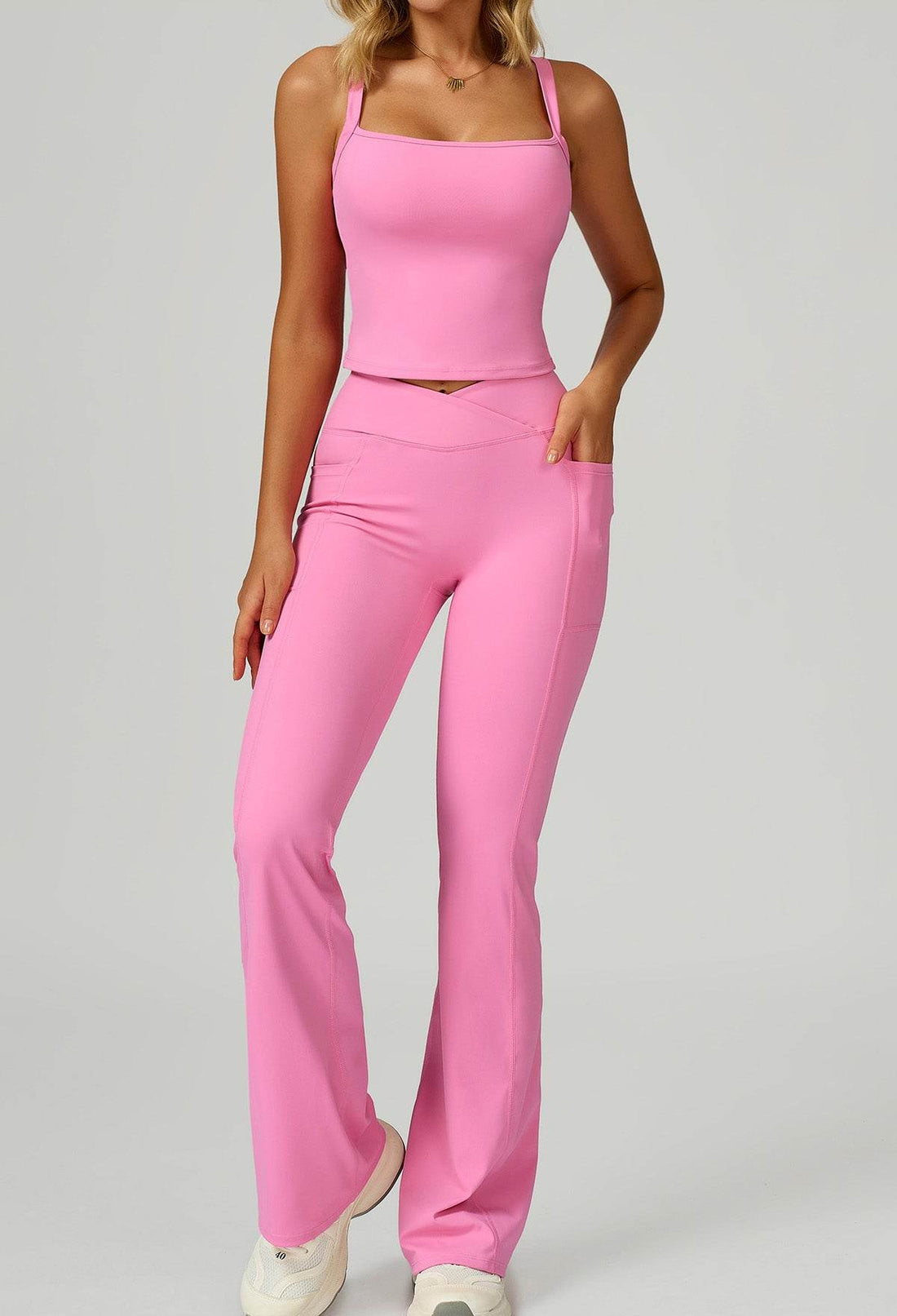 Activewear Set with Wide Strap Tank Top and Flared Pant