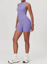 Zip Up Sleeveless Workout Shorts Jumpsuit