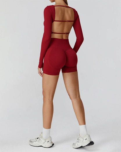 Athletic Wear with Long Sleeve Crop Top and Short