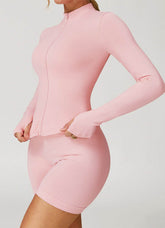 Full Zip Cropped Workout Jacket with Thumb Holes