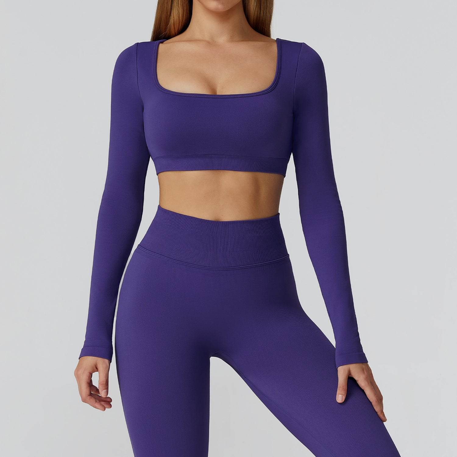 Long Sleeve Crop Top Yoga T-Shirt with Built in Bra