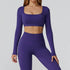 Long Sleeve Crop Top Yoga T-Shirt with Built in Bra