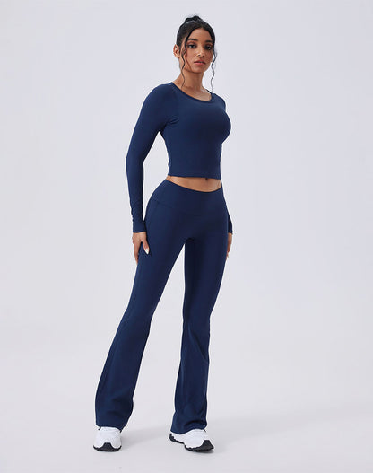 Activewear Set with Backless Top and Low-Waisted Flare Pant
