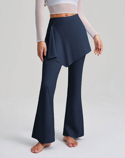 High Waisted Yoga Flare Pants Fake Two Piece Pant with Skirt