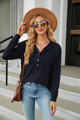 Button Hooded Sweatshirt Loose Long Sleeve Casual Tops