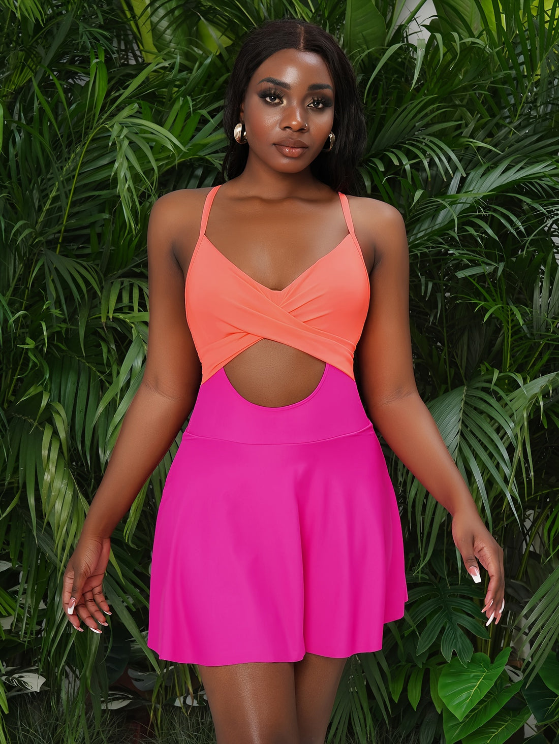 Solid Color Skirted One-piece Swimsuit