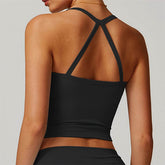 Square Neck Sports Tank Tops Criss Cross Back Longline Cami