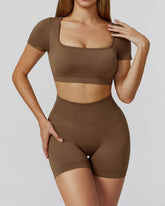 Athletic Wear with Short Sleeve Crop Top and Short