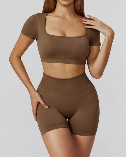 Athletic Wear with Short Sleeve Crop Top and Short