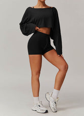 Sports Sets with Long Sleeve T-Shirts and Tight Shorts