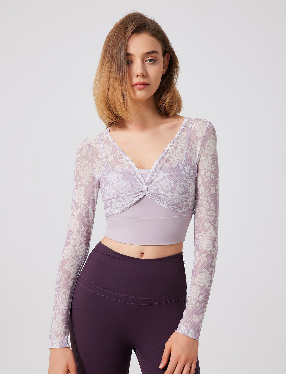 Floral Print Long Sleeve Workout Mesh T-Shirt