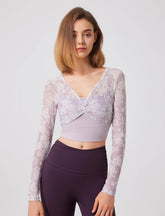 Floral Print Long Sleeve Workout Mesh T-Shirt