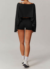 Sports Sets with Long Sleeve T-Shirts and Tight Shorts