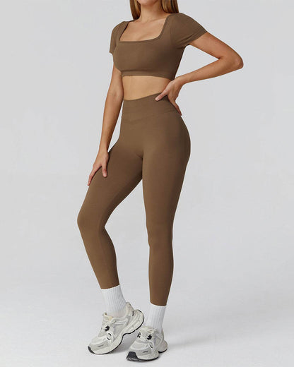 Athletic Wear with Short Sleeve Crop Top and Legging