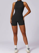 Zip Up Sleeveless Workout Shorts Jumpsuit