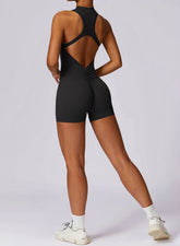 Zip Up Sleeveless Workout Shorts Jumpsuit