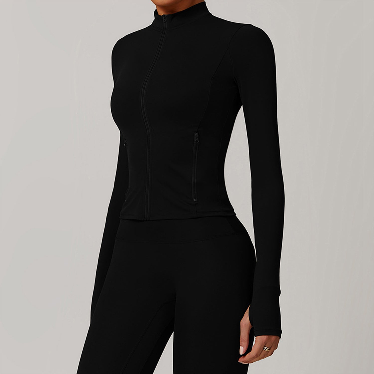 Zip Up Workout Jacket Long Sleeve Athletic Coat with Pockets