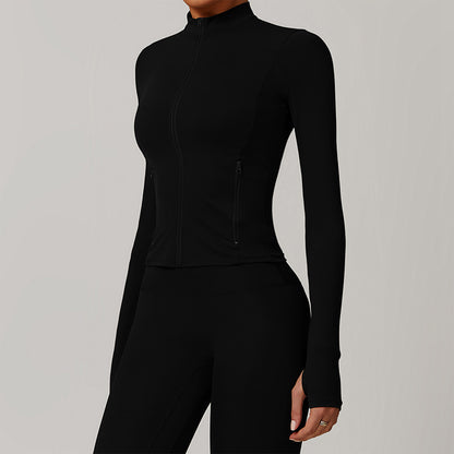 Zip Up Workout Jacket Long Sleeve Athletic Coat with Pockets