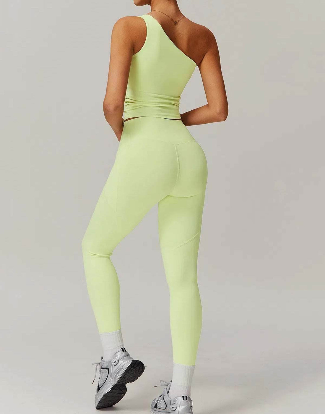 Solid Yoga Set With One shoulder Tank Top and Legging