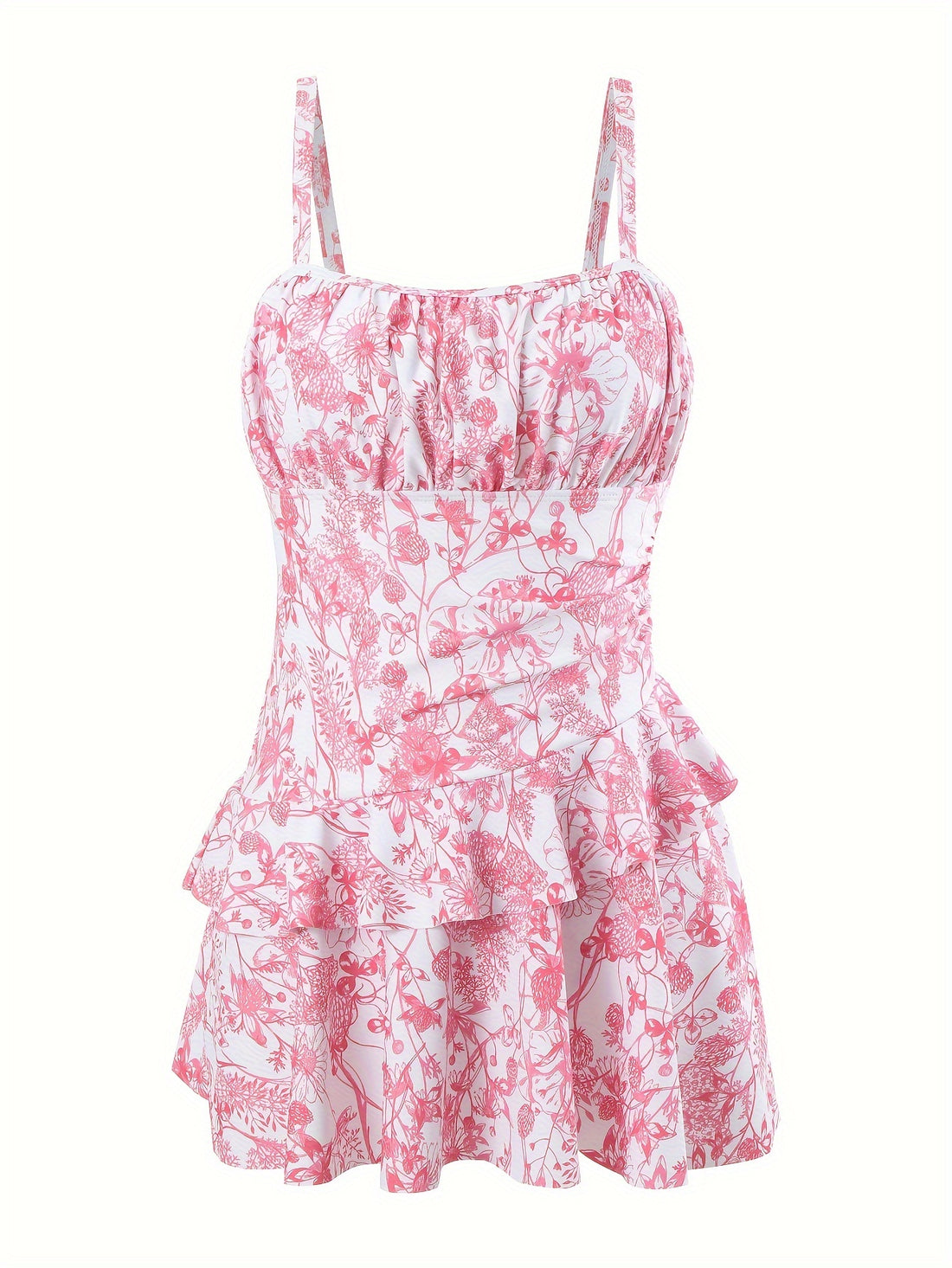 Chic Botanical Ruffled Skirted One-Piece Swimsuit