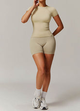 Yoga Wear Set with Short Sleeve T-Shirt and Short
