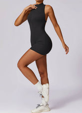 Zip Up Sleeveless Workout Shorts Jumpsuit