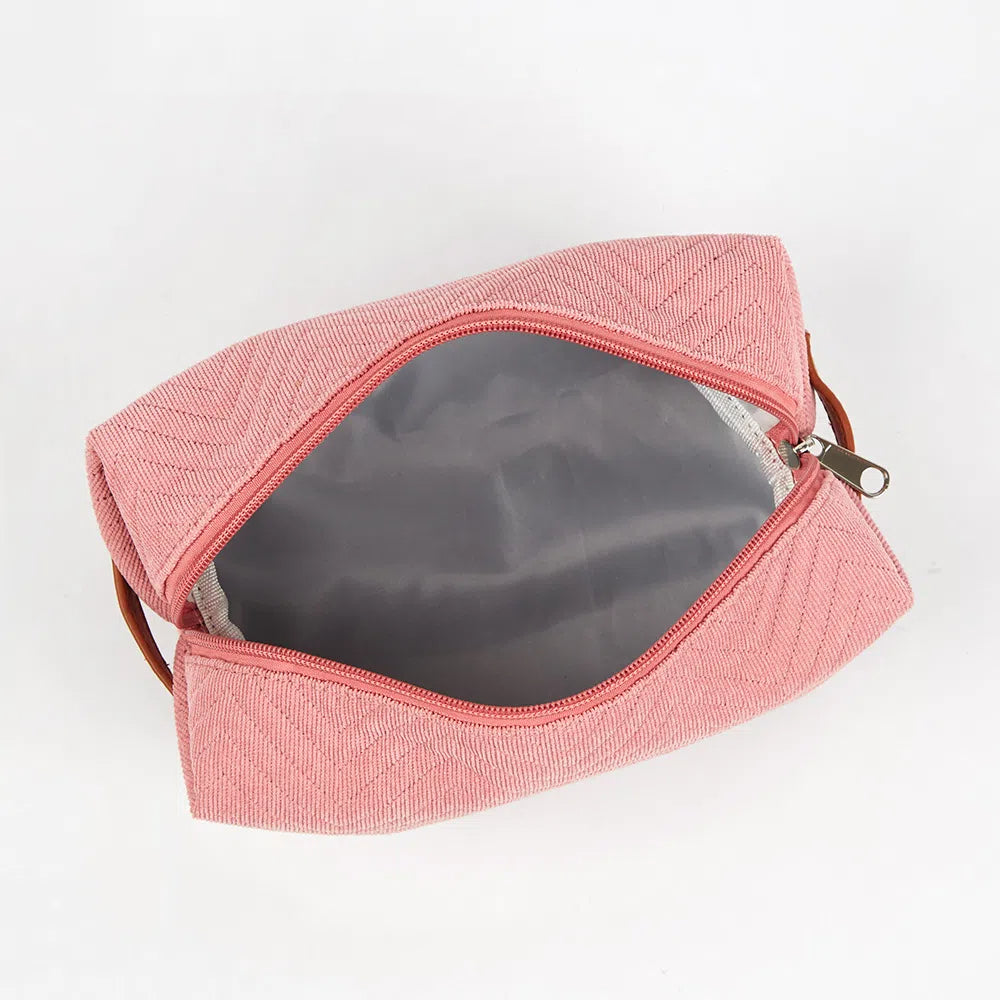 Square Quilted Wavy Corduroy Makeup Storage Bag | Stylish &amp; Durable