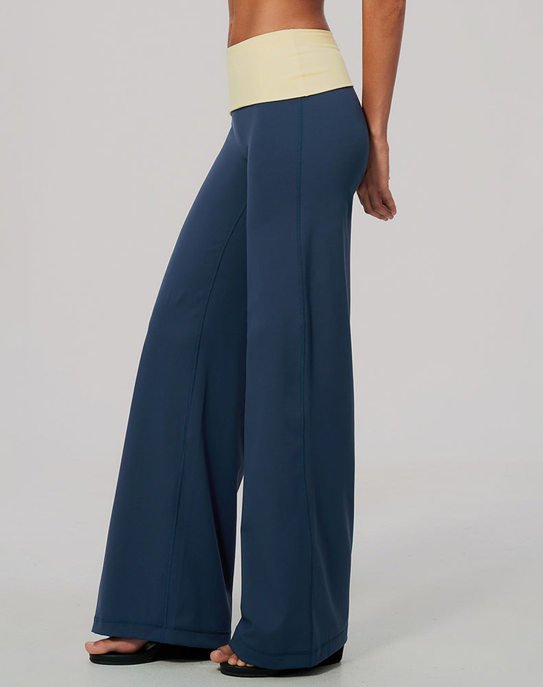Color Block Fold Over Wide Leg Yoga Flare Pants
