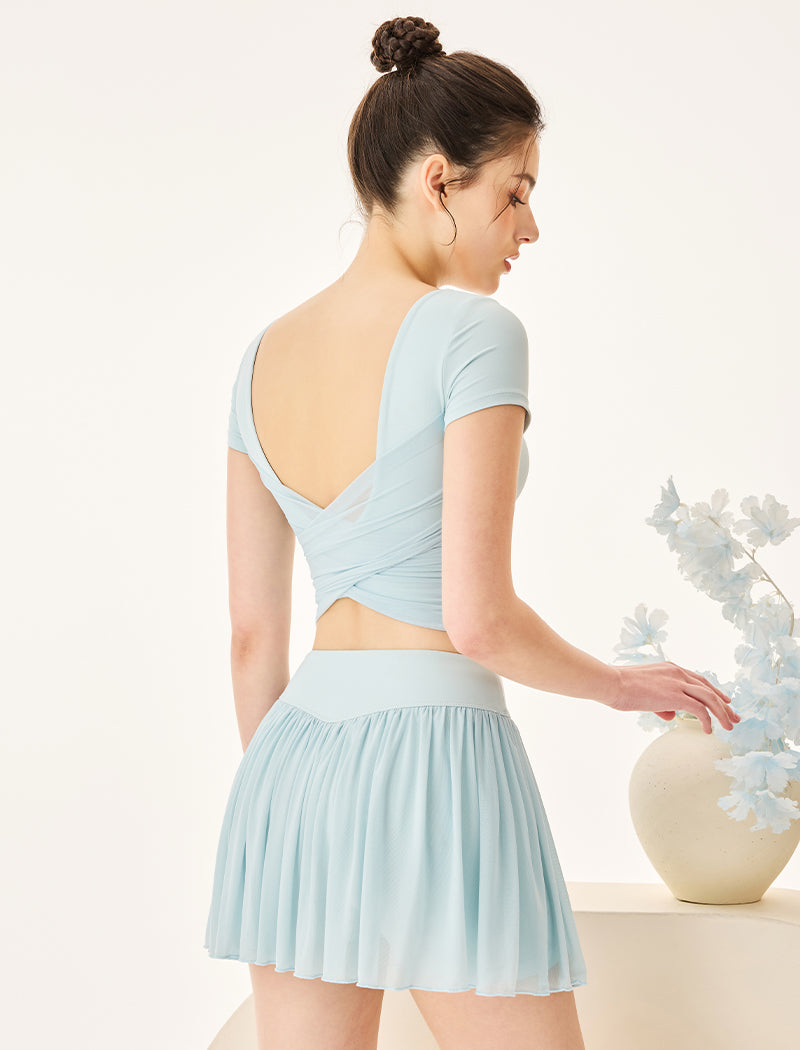 Activewear Set with Short Sleeve Crop T-Shirt and Skirt