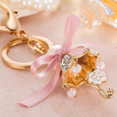 Cute Ribbon Umbrella Handbag Keychain with Bow and Pearl