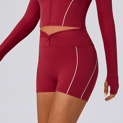 Color Blocking Workout Biker Shorts Waist Knot Running Short